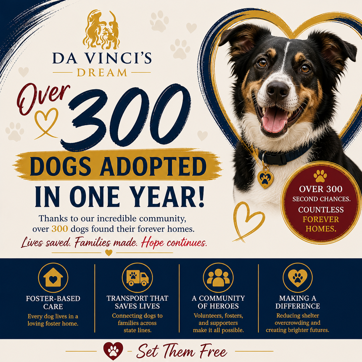 300 dogs adopted through Da Vinci’s Dream Animal Rescue